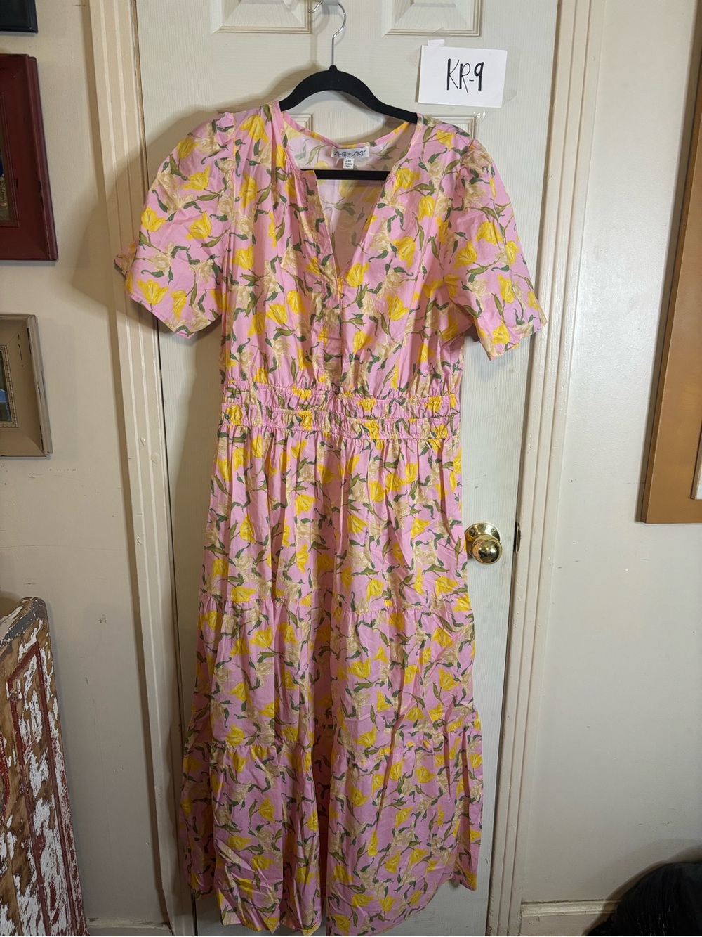 She + Sky Pink Maxi Dress with Yellow Floral Print